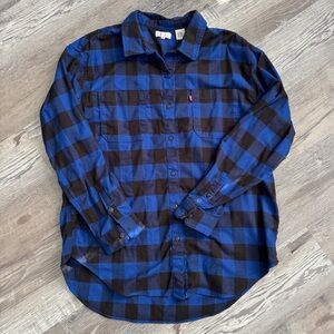 New Flannel Utility Shirt Sodalite Blue Plaid/Black checkered medium cotton